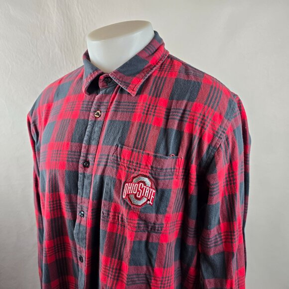 Ohio State Buckeyes Flannel Shirt Men XL Red Gray Plaid Button Up Casual College - Picture 4 of 8